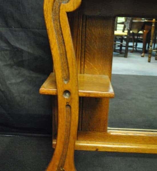 Antique Tiger Oak Carved Wall Shelf  Etagere Mantle Top & Mirror Ca 1890